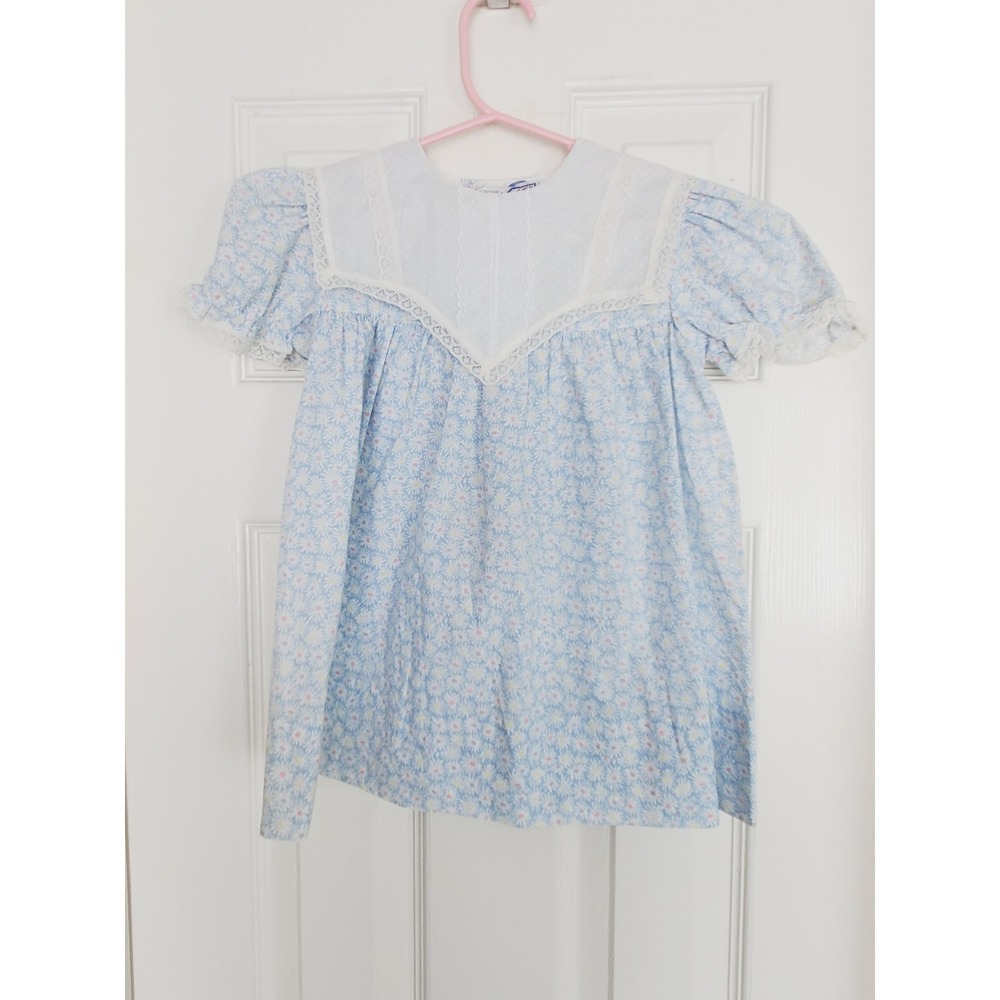 Vintage Girls Dress Blue Floral Daisy Lace Collar Cottagecore Vintage Toddler 3T